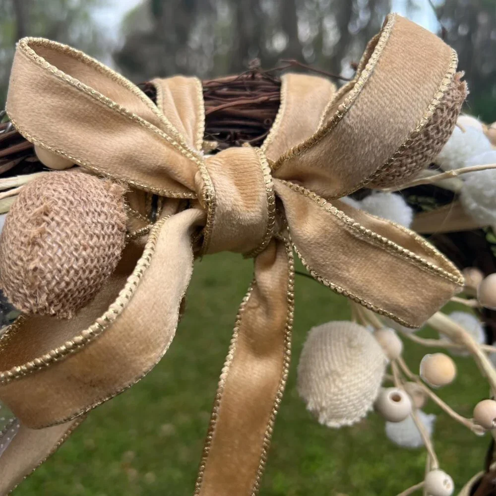 Spring Burlap Eggs Glitter Mushroom Earth Tones Wreath Home Decoration
